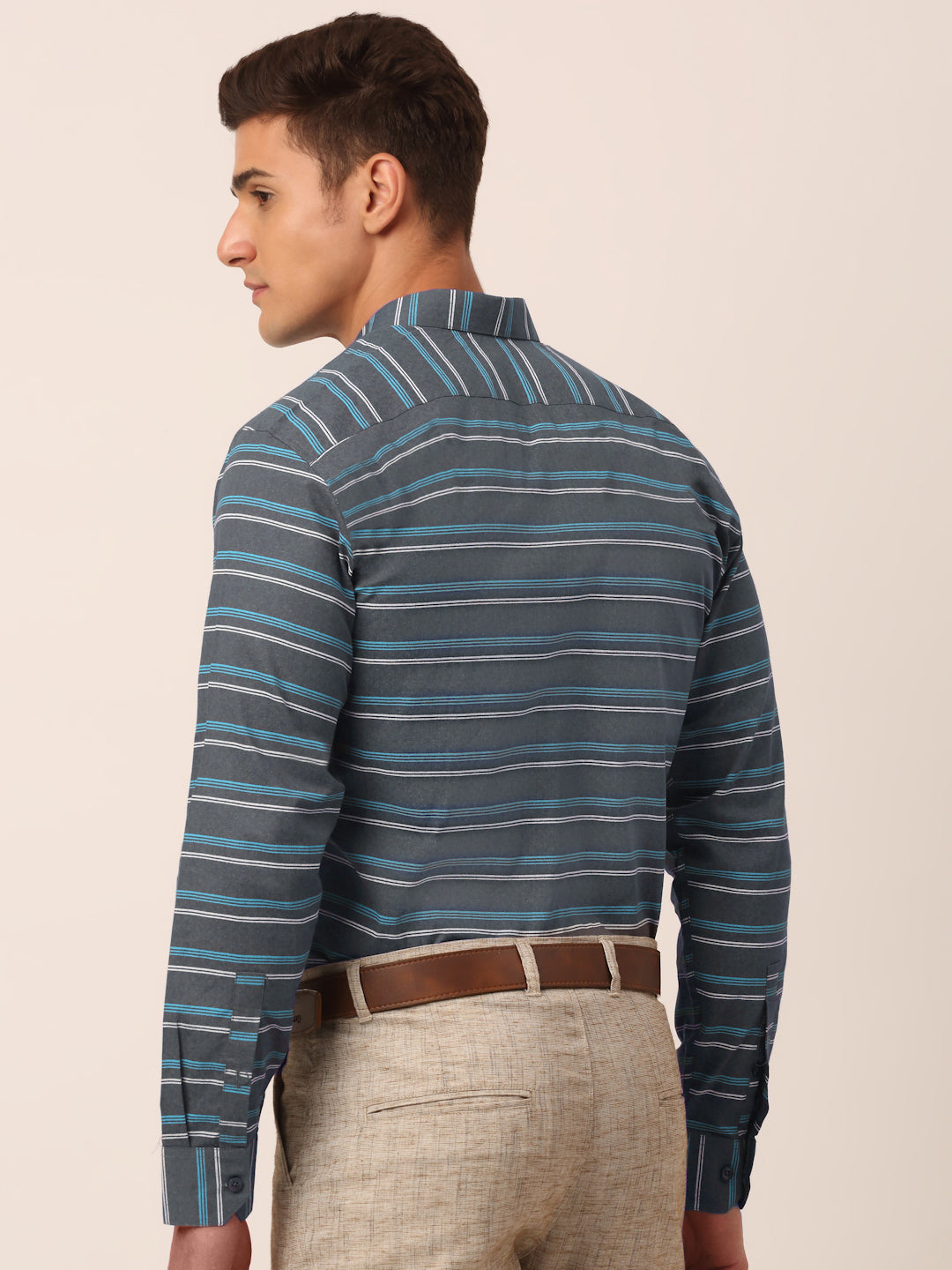 Jainish Men's Cotton Striped Formal Shirts ( SF 820Grey ) | Grocsy