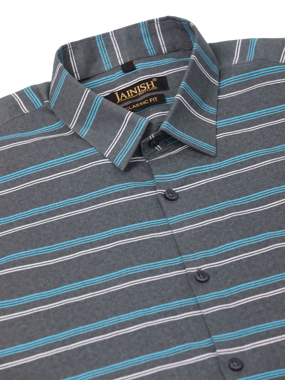 Jainish Men's Cotton Striped Formal Shirts ( SF 820Grey ) | Grocsy