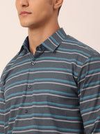 Jainish Men's Cotton Striped Formal Shirts ( SF 820Grey ) | Grocsy