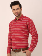 Jainish Men's Cotton Striped Formal Shirts ( SF 820Maroon ) | Grocsy