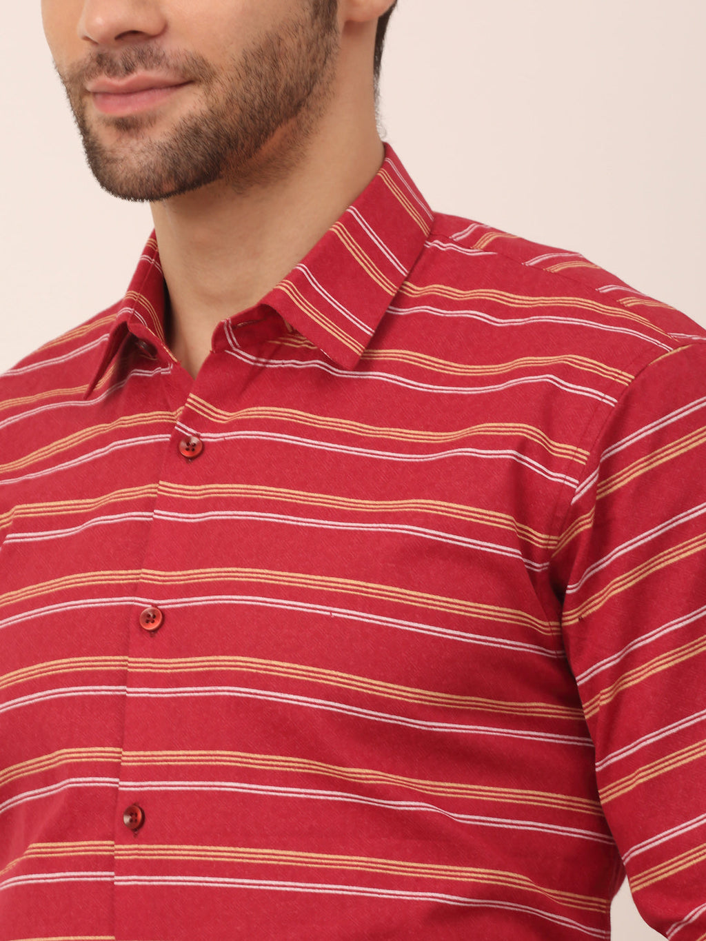 Jainish Men's Cotton Striped Formal Shirts ( SF 820Maroon ) | Grocsy