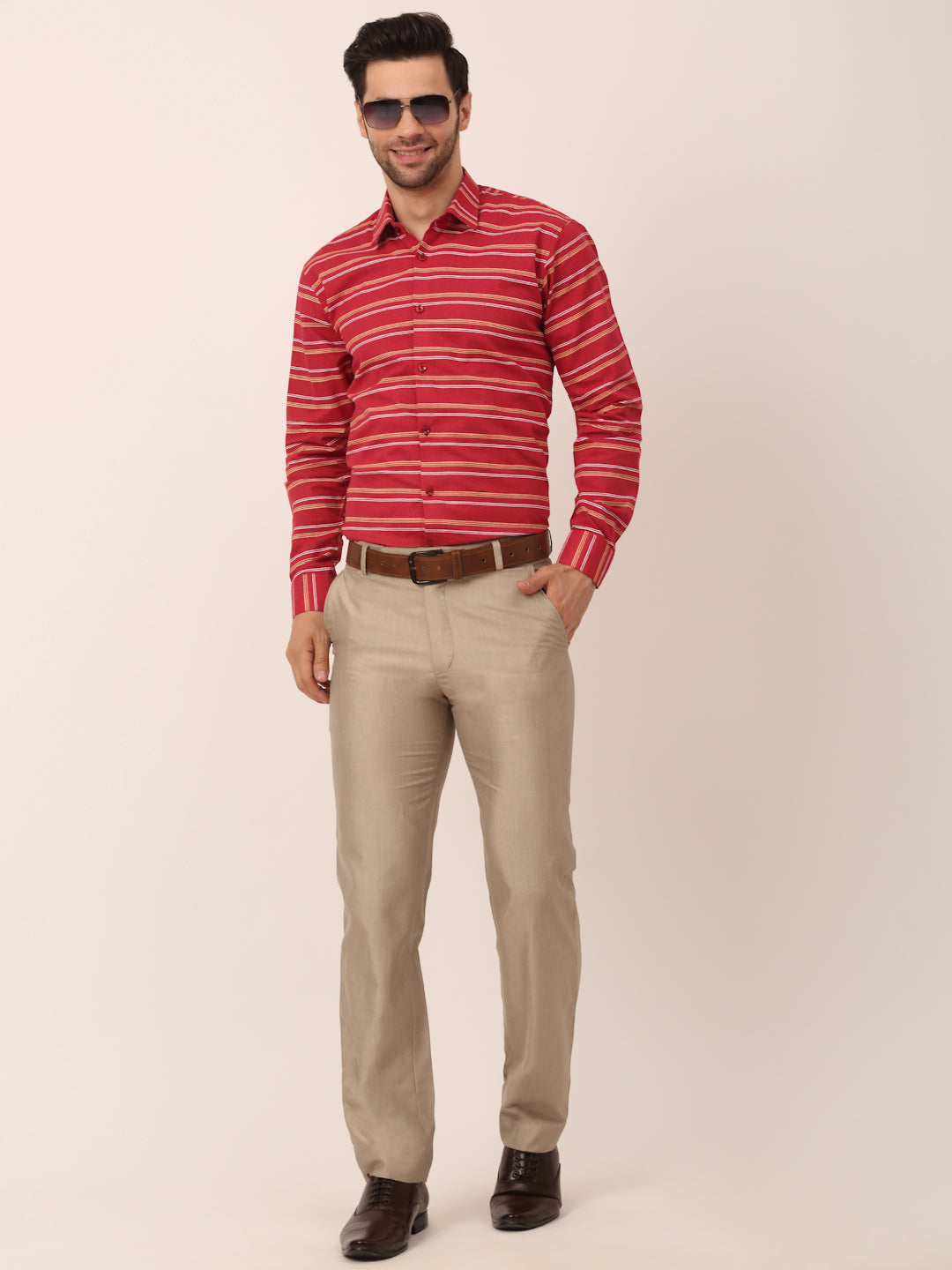 Jainish Men's Cotton Striped Formal Shirts ( SF 820Maroon ) | Grocsy