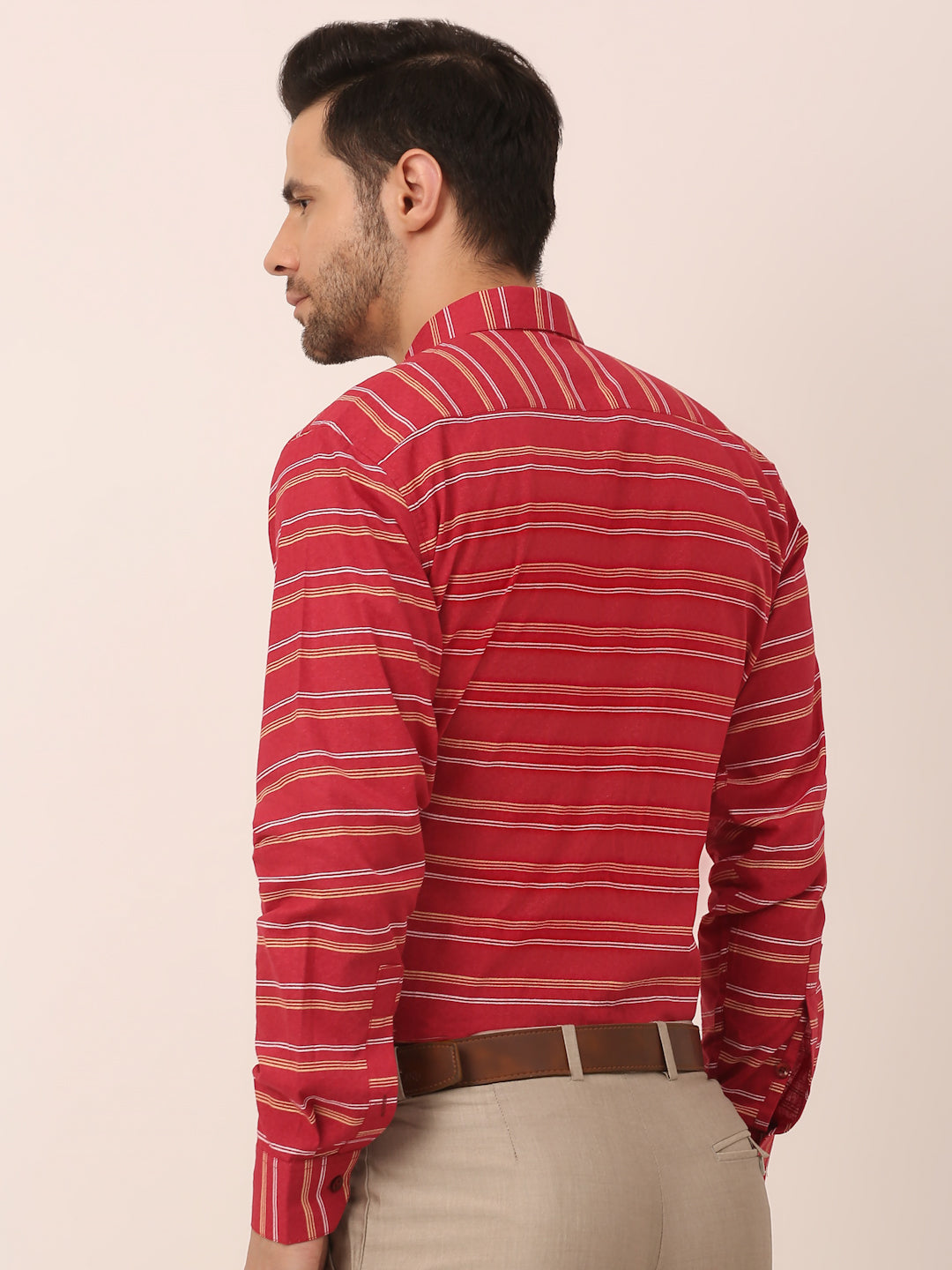 Jainish Men's Cotton Striped Formal Shirts ( SF 820Maroon ) | Grocsy