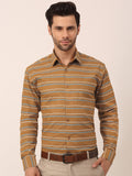Jainish Men's Cotton Striped Formal Shirts ( SF 820Mustard ) | Grocsy