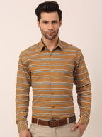 Jainish Men's Cotton Striped Formal Shirts ( SF 820Mustard ) | Grocsy