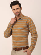 Jainish Men's Cotton Striped Formal Shirts ( SF 820Mustard ) | Grocsy