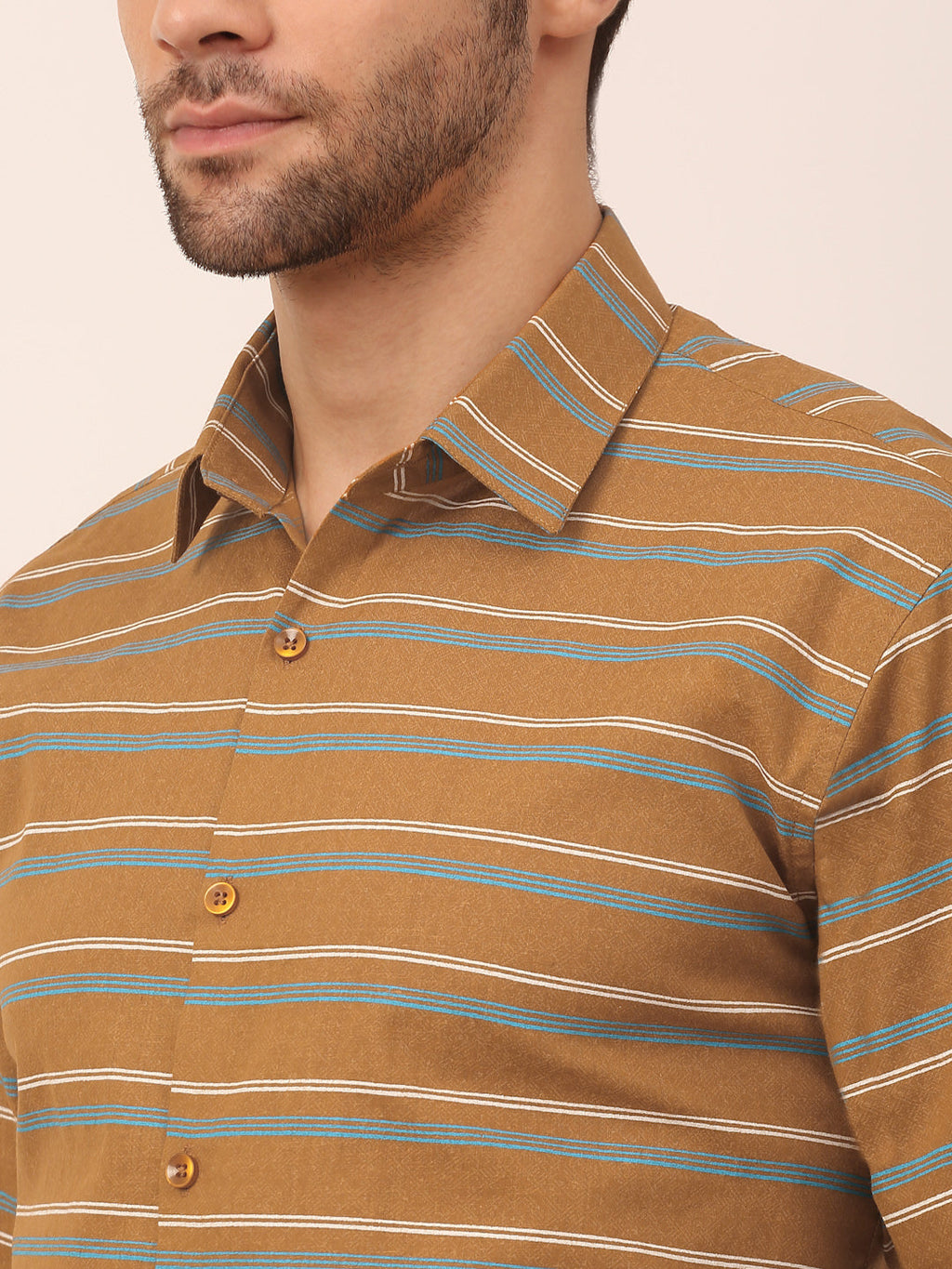 Jainish Men's Cotton Striped Formal Shirts ( SF 820Mustard ) | Grocsy
