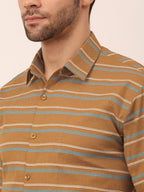 Jainish Men's Cotton Striped Formal Shirts ( SF 820Mustard ) | Grocsy