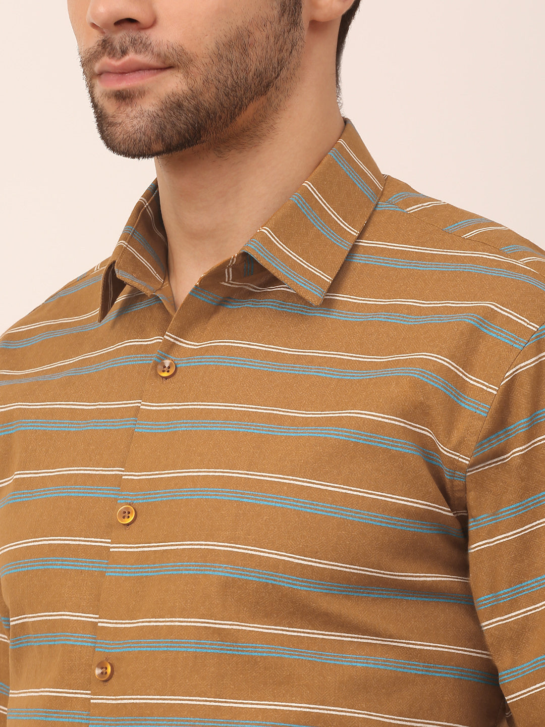 Jainish Men's Cotton Striped Formal Shirts ( SF 820Mustard ) | Grocsy