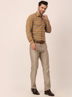 Jainish Men's Cotton Striped Formal Shirts ( SF 820Mustard ) | Grocsy