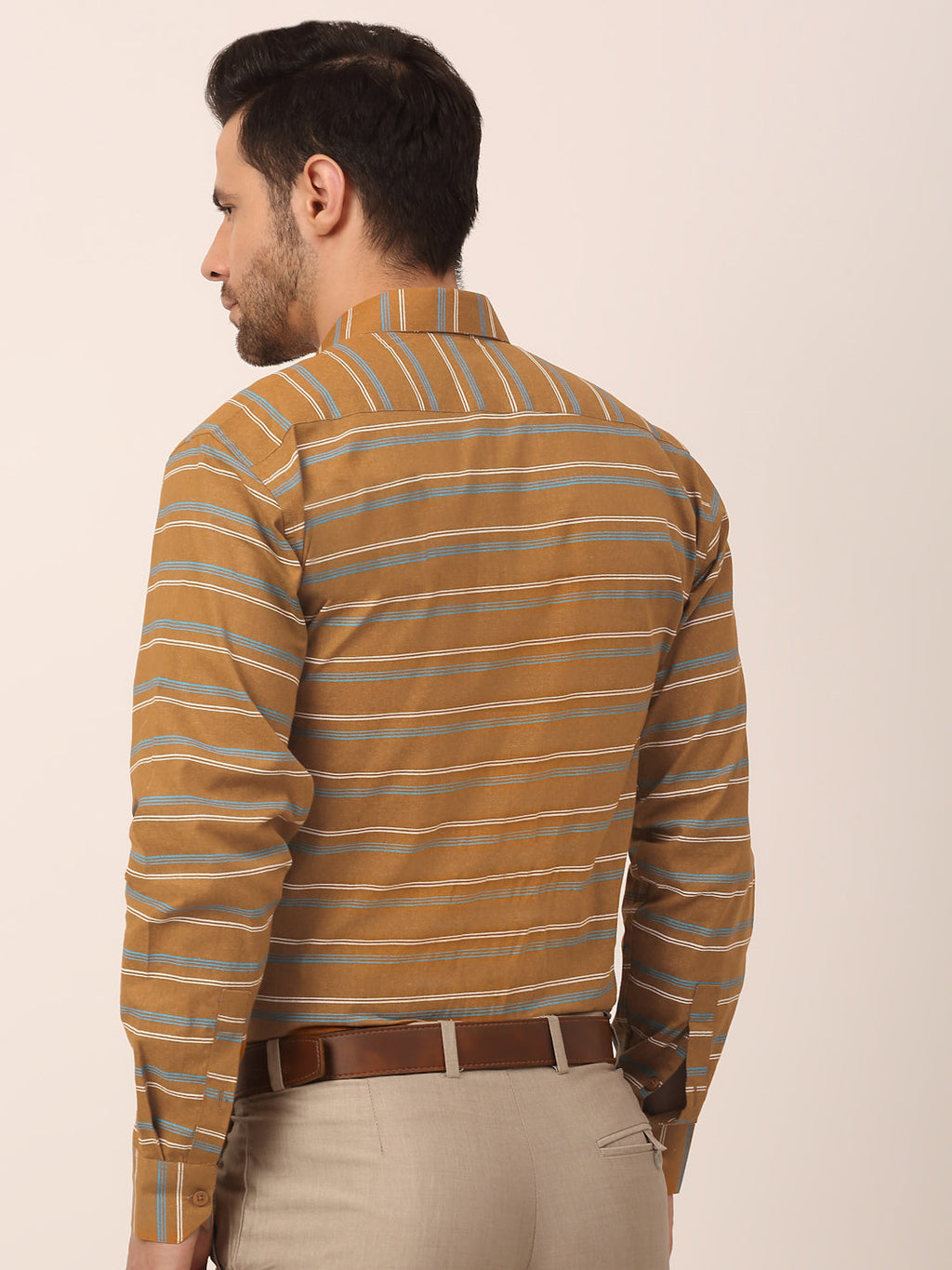 Jainish Men's Cotton Striped Formal Shirts ( SF 820Mustard ) | Grocsy
