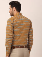 Jainish Men's Cotton Striped Formal Shirts ( SF 820Mustard ) | Grocsy