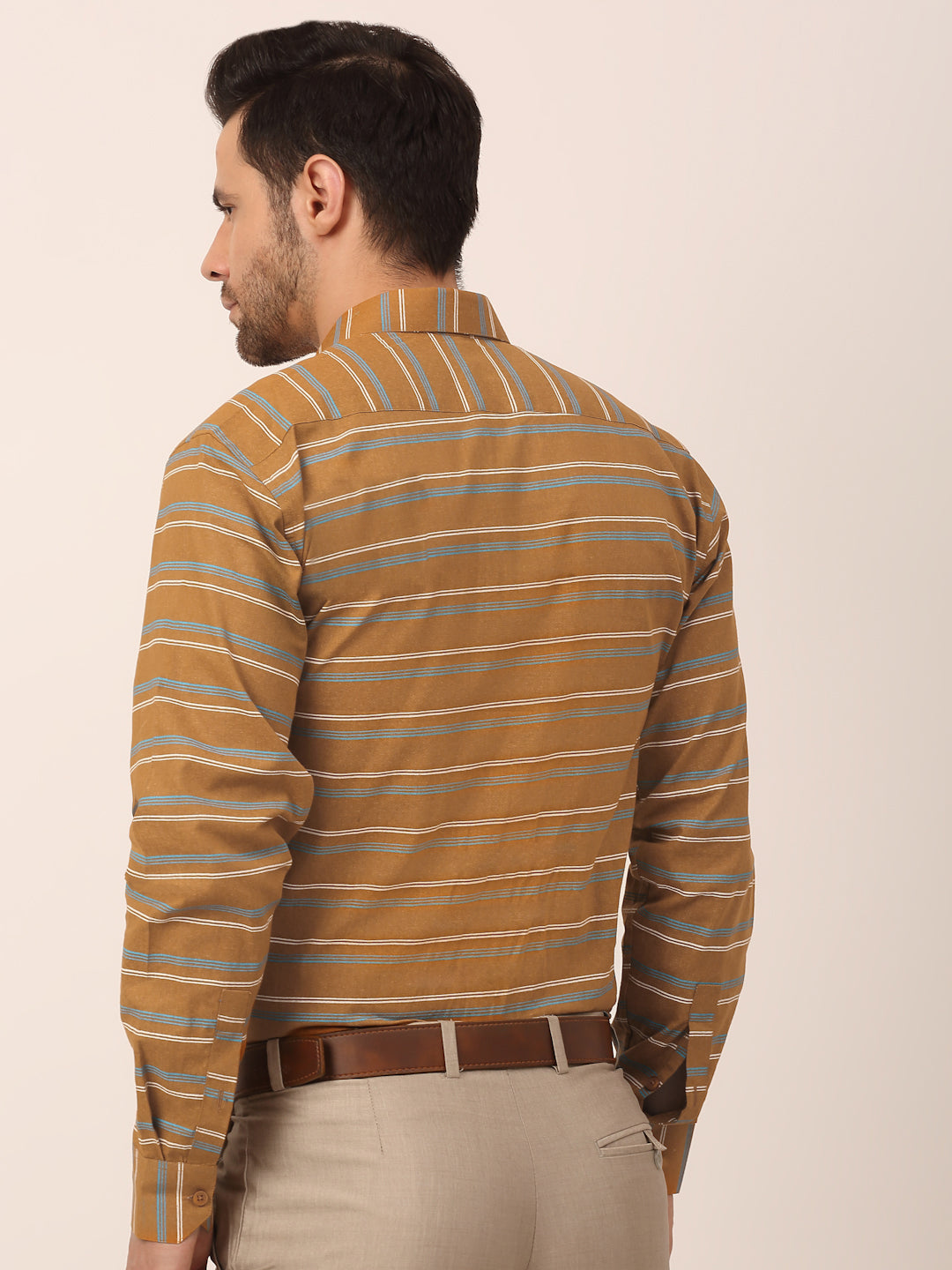 Jainish Men's Cotton Striped Formal Shirts ( SF 820Mustard ) | Grocsy