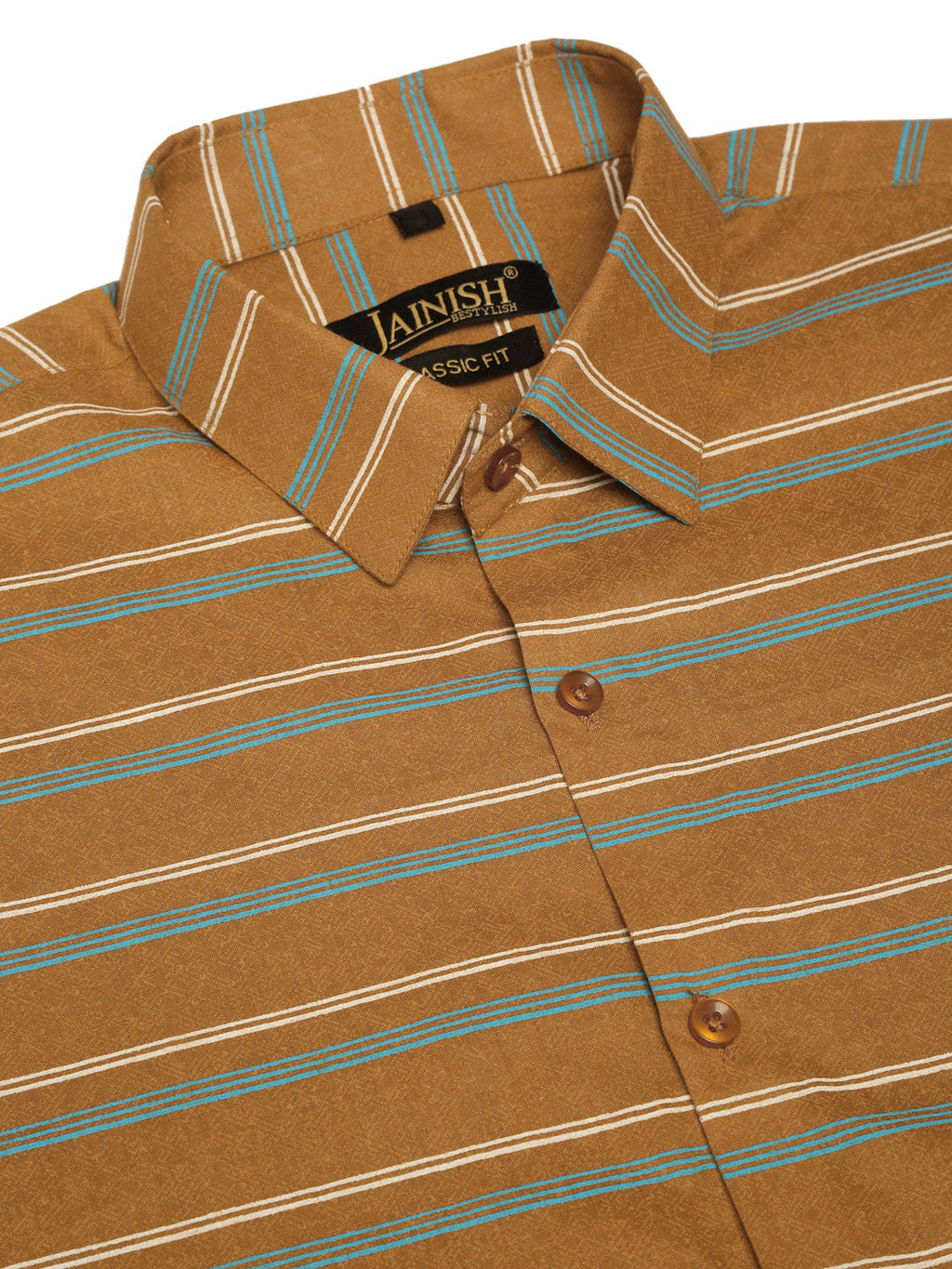 Jainish Men's Cotton Striped Formal Shirts ( SF 820Mustard ) | Grocsy