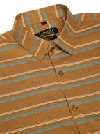 Jainish Men's Cotton Striped Formal Shirts ( SF 820Mustard ) | Grocsy
