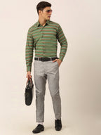Jainish Men's Cotton Striped Formal Shirts ( SF 820Olive ) | Grocsy
