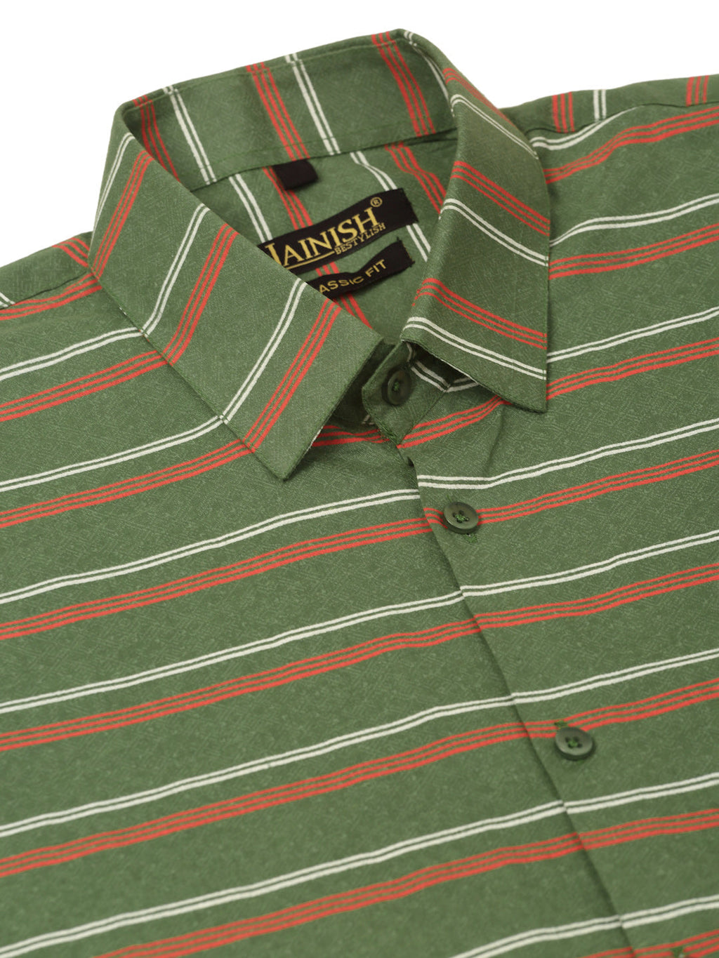 Jainish Men's Cotton Striped Formal Shirts ( SF 820Olive ) | Grocsy