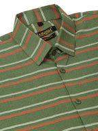 Jainish Men's Cotton Striped Formal Shirts ( SF 820Olive ) | Grocsy