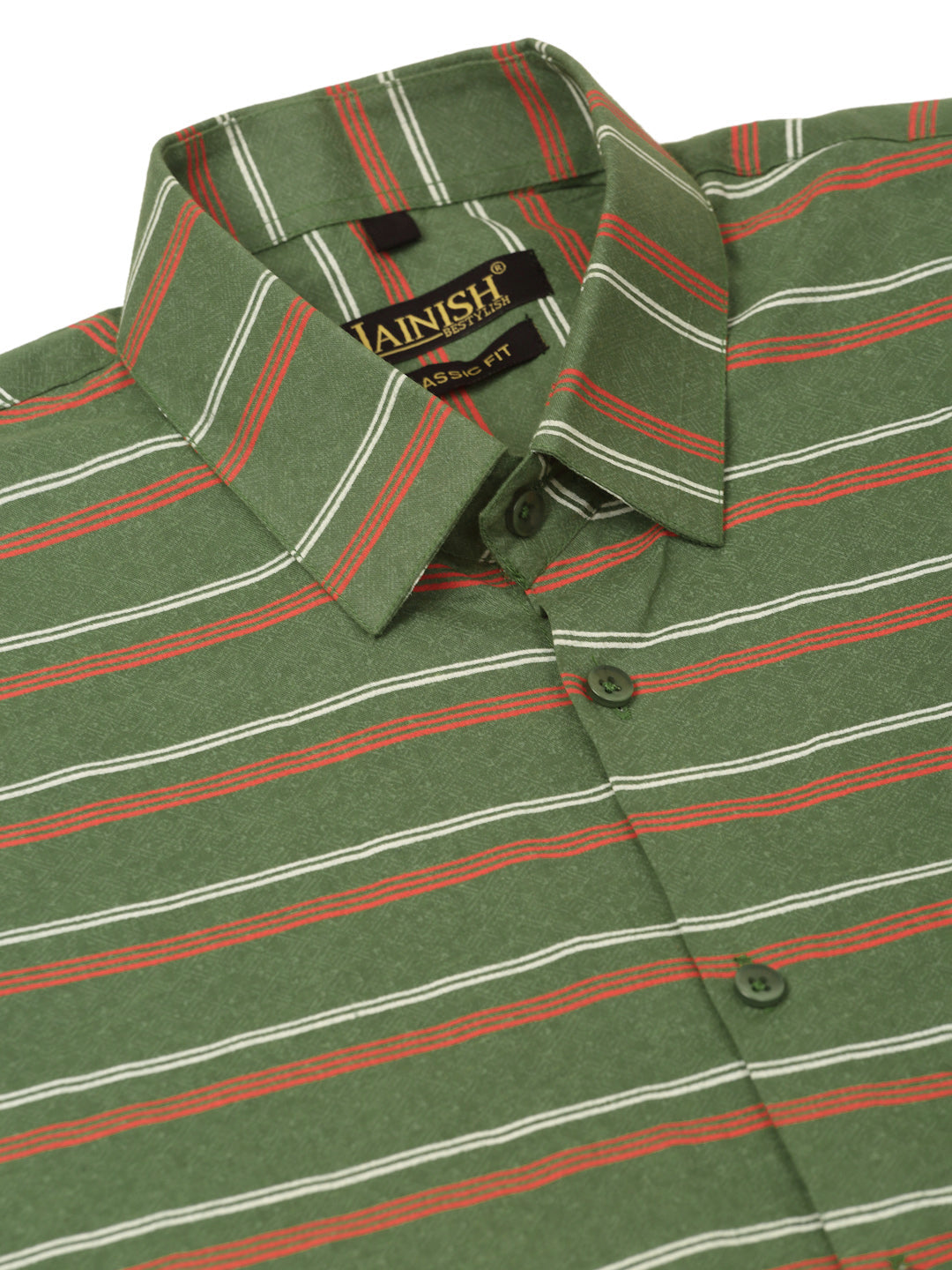 Jainish Men's Cotton Striped Formal Shirts ( SF 820Olive ) | Grocsy