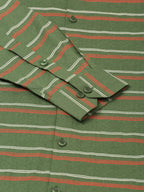 Jainish Men's Cotton Striped Formal Shirts ( SF 820Olive ) | Grocsy