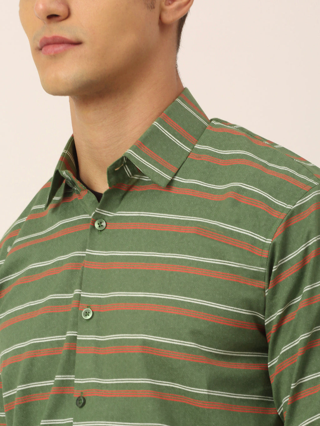 Jainish Men's Cotton Striped Formal Shirts ( SF 820Olive ) | Grocsy