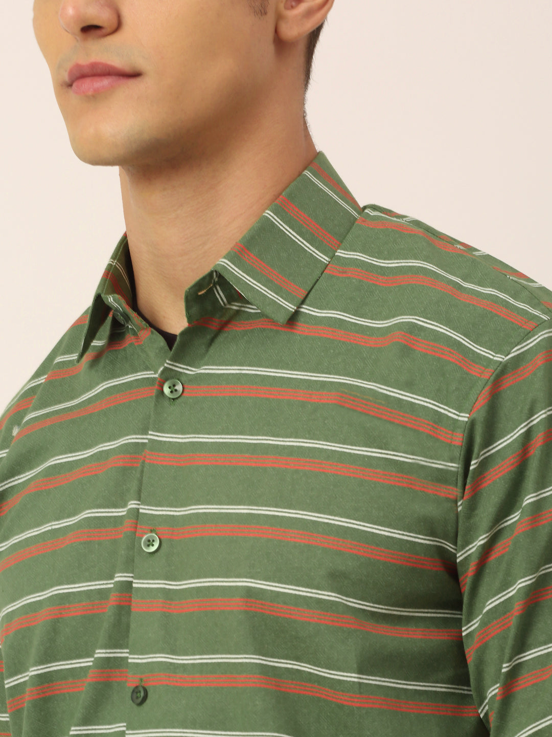 Jainish Men's Cotton Striped Formal Shirts ( SF 820Olive ) | Grocsy