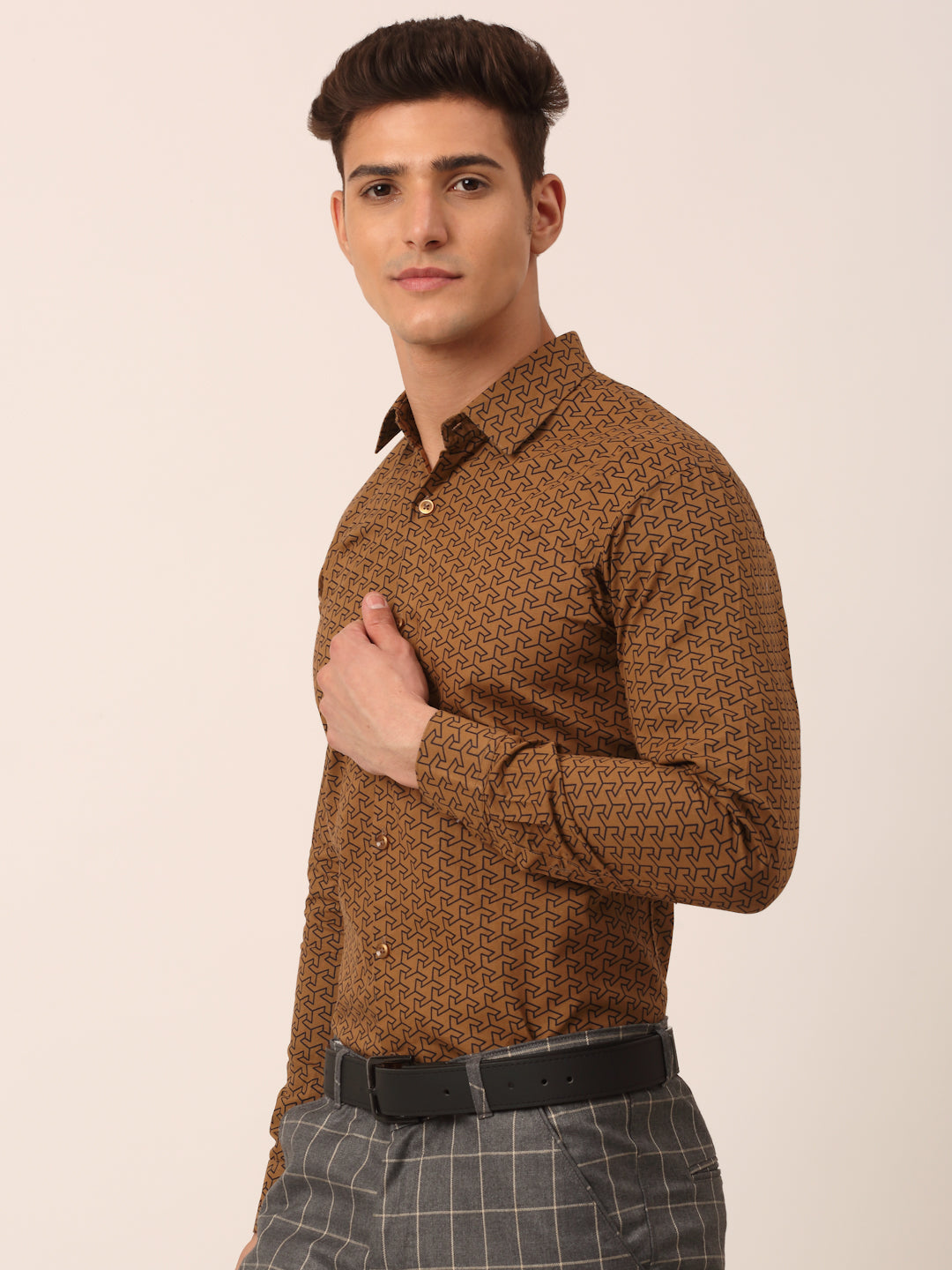Jainish Men's Cotton Printed Formal Shirts ( SF 821Beige ) | Grocsy