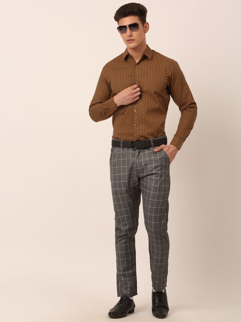 Jainish Men's Cotton Printed Formal Shirts ( SF 821Beige ) | Grocsy