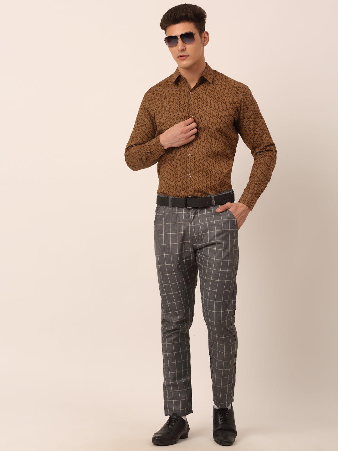 Jainish Men's Cotton Printed Formal Shirts ( SF 821Beige ) | Grocsy