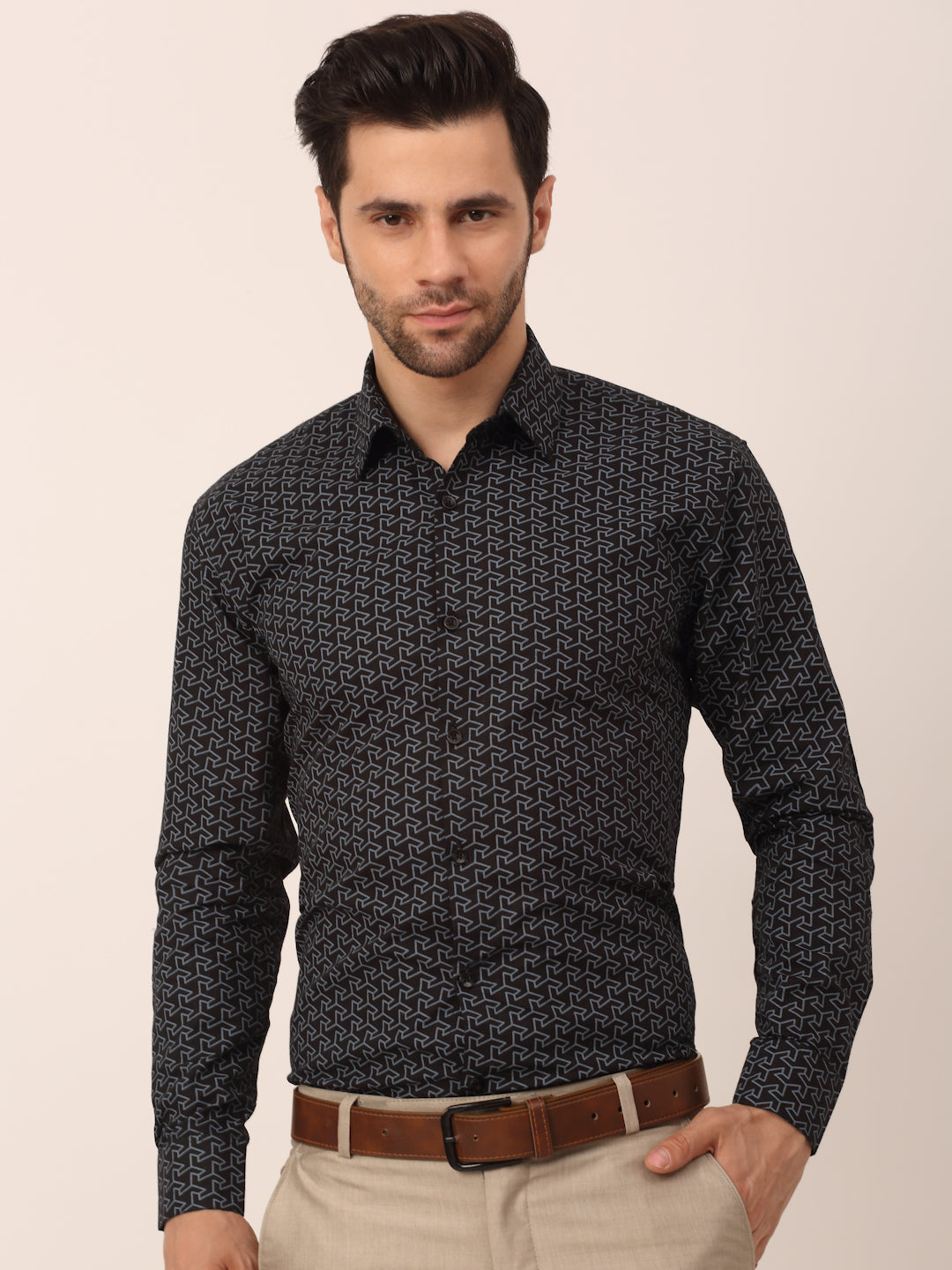 Jainish Men's Cotton Printed Formal Shirts ( SF 821Black ) | Grocsy