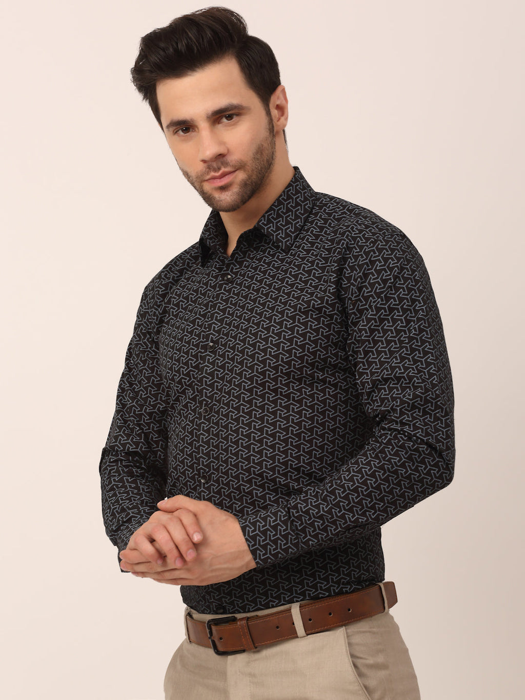 Jainish Men's Cotton Printed Formal Shirts ( SF 821Black ) | Grocsy