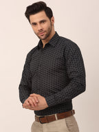 Jainish Men's Cotton Printed Formal Shirts ( SF 821Black ) | Grocsy