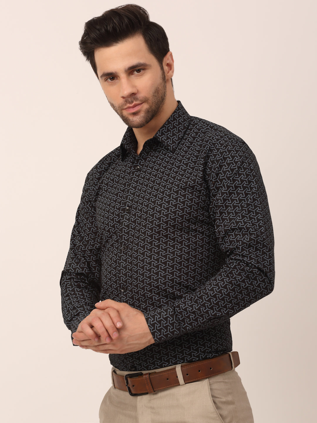 Jainish Men's Cotton Printed Formal Shirts ( SF 821Black ) | Grocsy