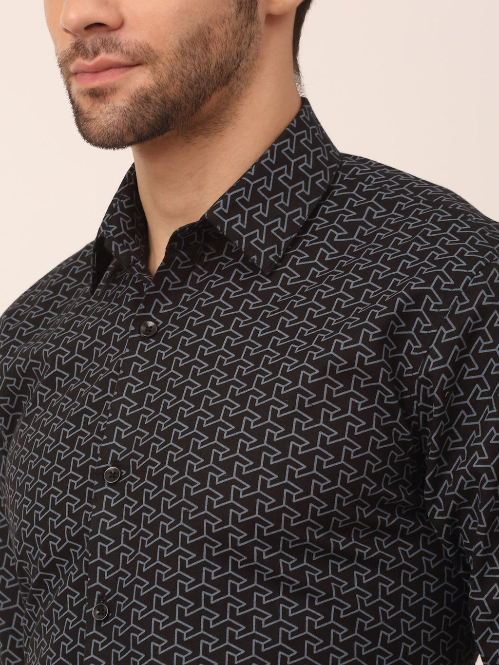 Jainish Men's Cotton Printed Formal Shirts ( SF 821Black ) | Grocsy
