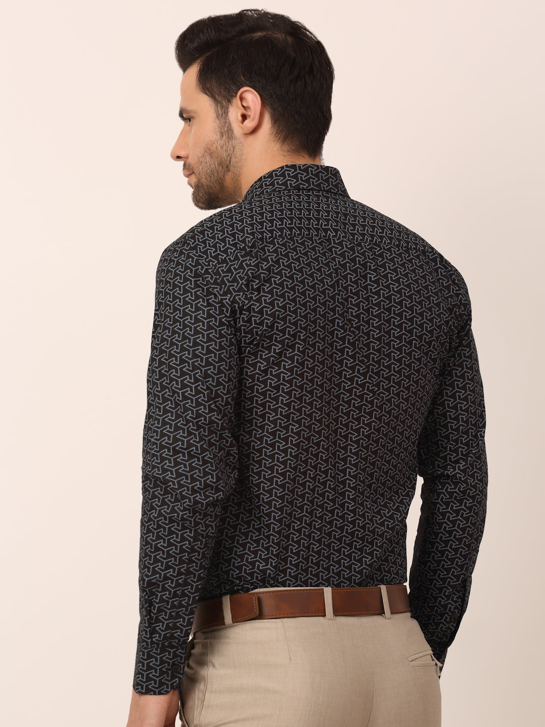 Jainish Men's Cotton Printed Formal Shirts ( SF 821Black ) | Grocsy