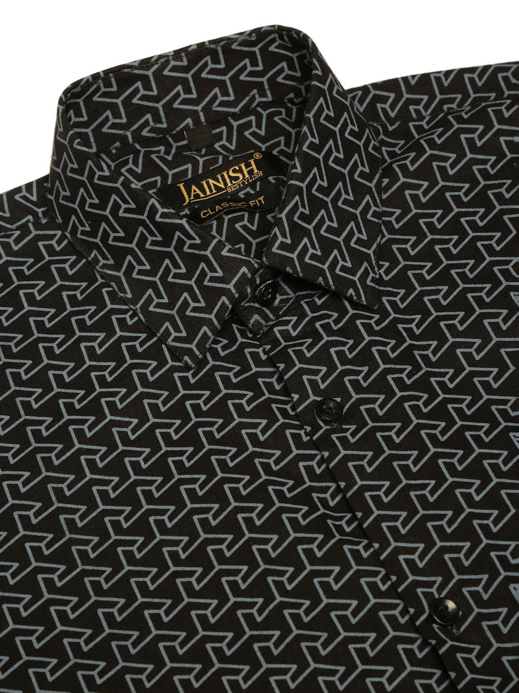 Jainish Men's Cotton Printed Formal Shirts ( SF 821Black ) | Grocsy
