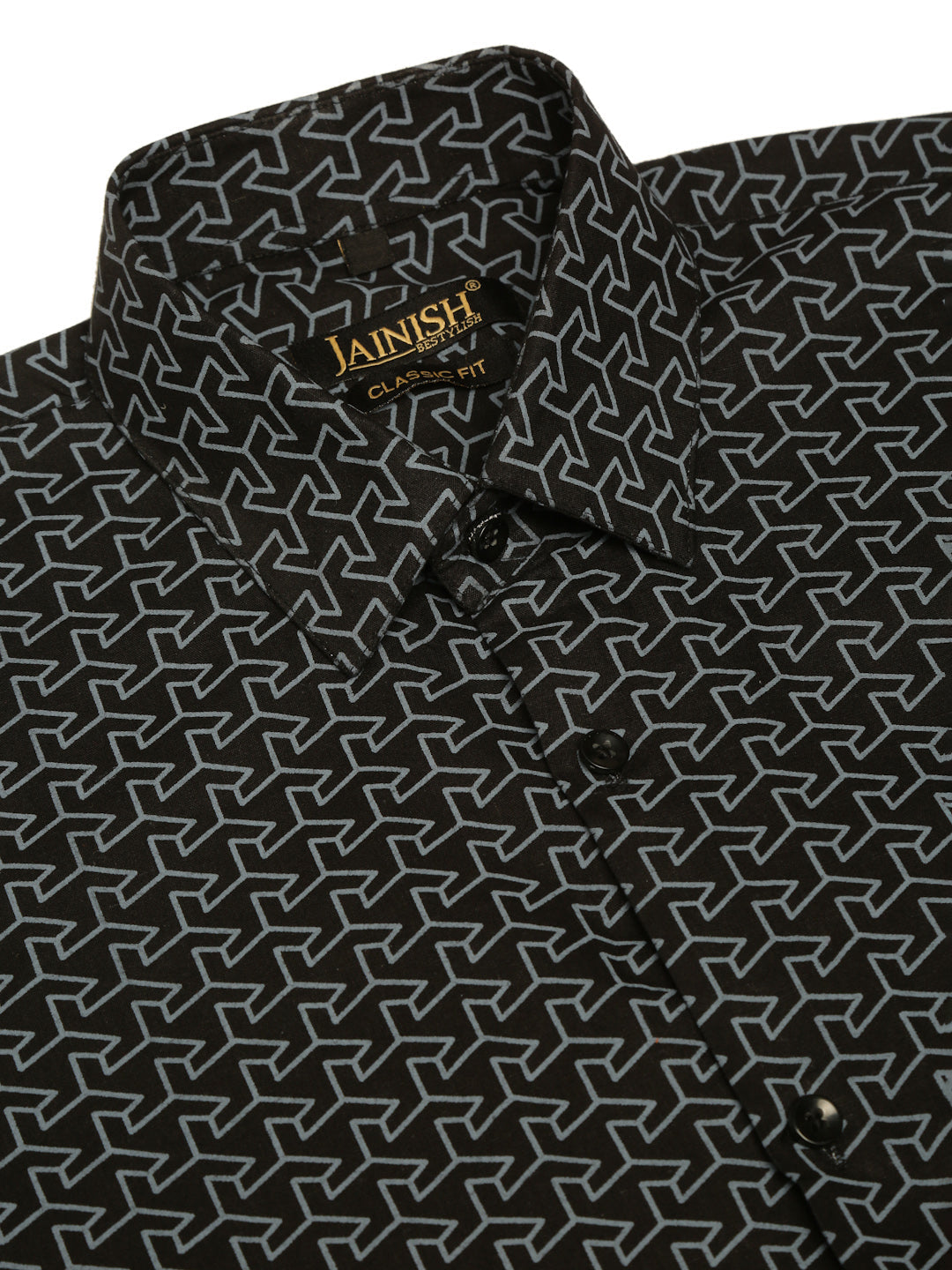 Jainish Men's Cotton Printed Formal Shirts ( SF 821Black ) | Grocsy