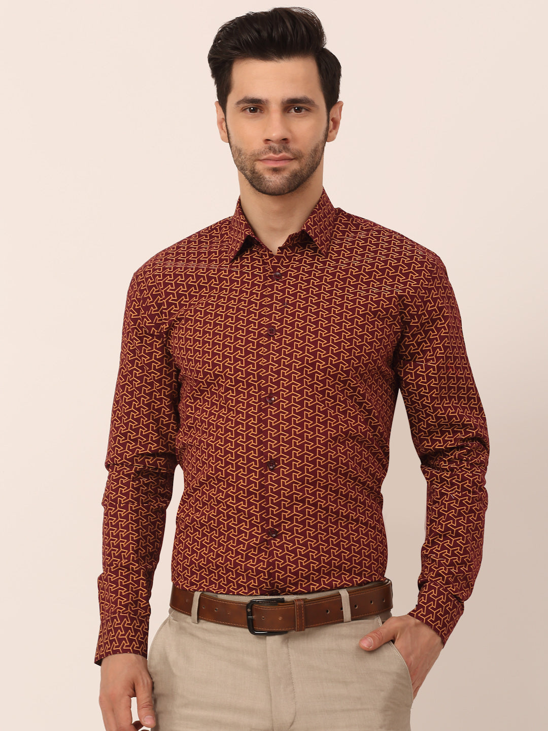 Jainish Men's Cotton Printed Formal Shirts ( SF 821Brown ) | Grocsy