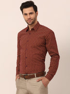 Jainish Men's Cotton Printed Formal Shirts ( SF 821Brown ) | Grocsy