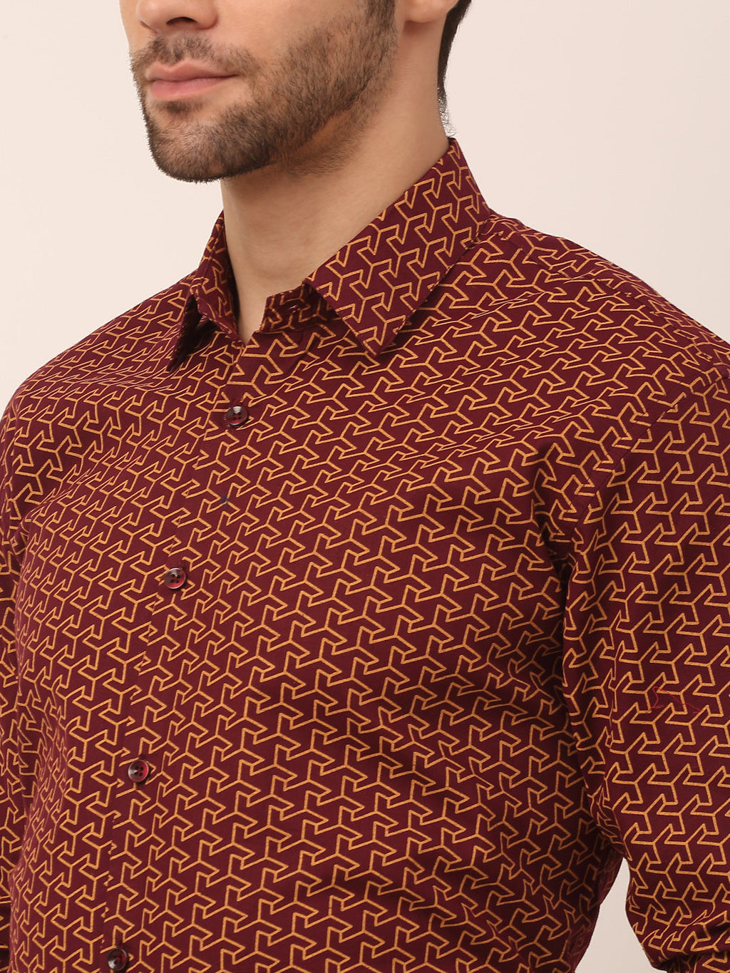Jainish Men's Cotton Printed Formal Shirts ( SF 821Brown ) | Grocsy