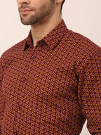 Jainish Men's Cotton Printed Formal Shirts ( SF 821Brown ) | Grocsy