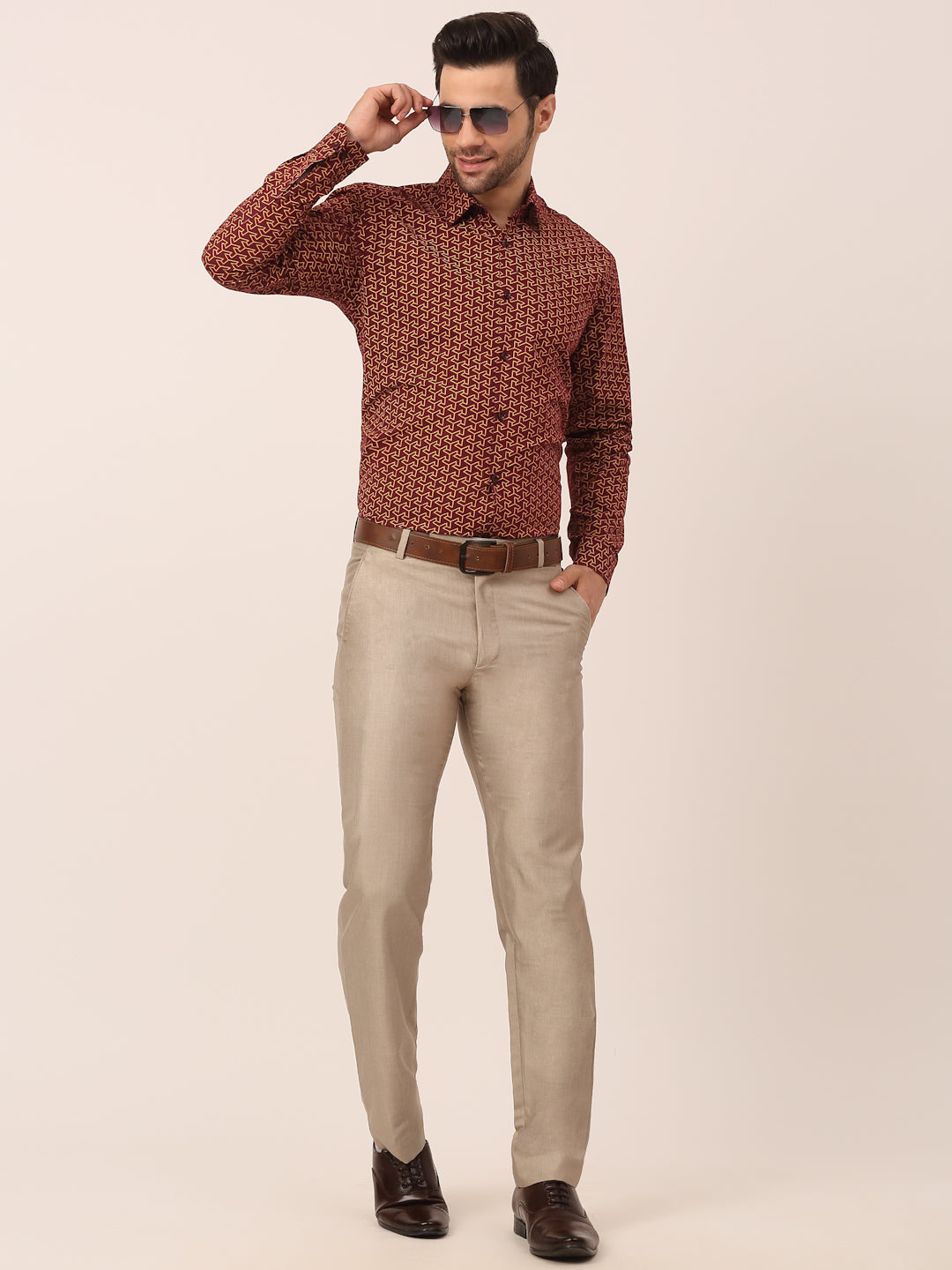 Jainish Men's Cotton Printed Formal Shirts ( SF 821Brown ) | Grocsy