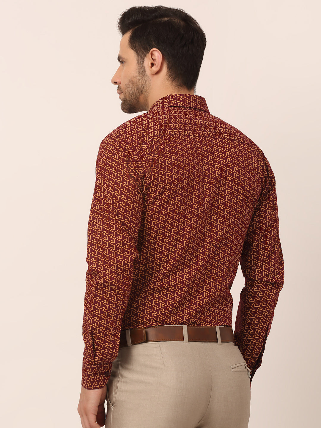 Jainish Men's Cotton Printed Formal Shirts ( SF 821Brown ) | Grocsy