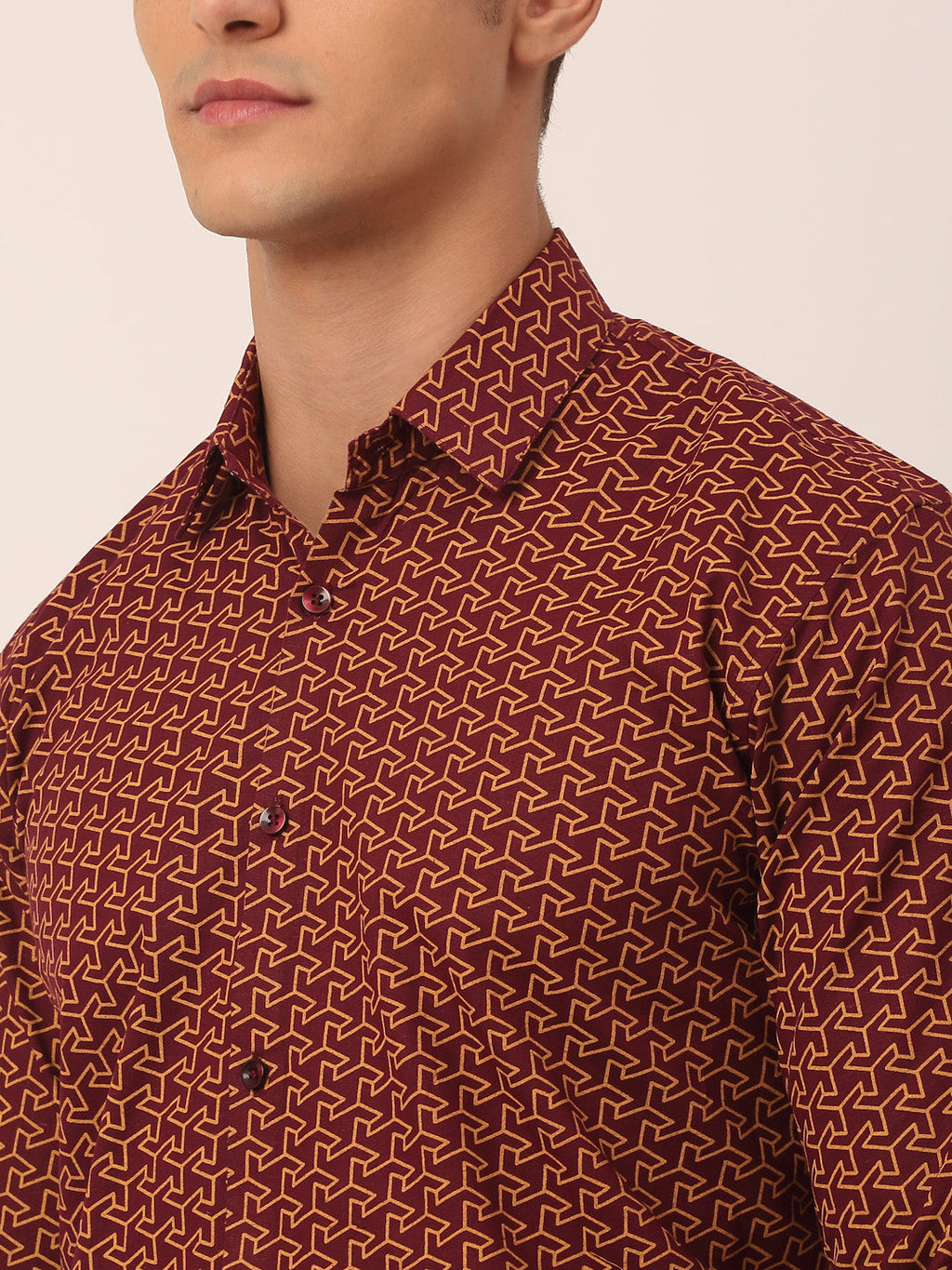 Jainish Men's Cotton Printed Formal Shirts ( SF 821Brown ) | Grocsy