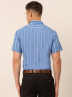 Jainish Men's Blue & White Classic Striped Formal Shirt | Grocsy