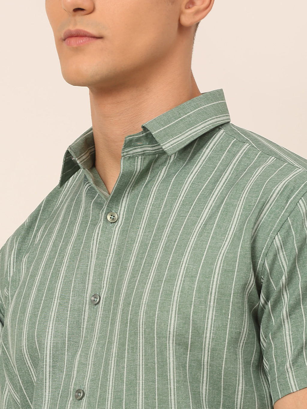 Jainish Men's Cotton Striped Formal Shirts - Green | Grocsy