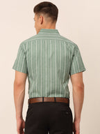 Jainish Men's Cotton Striped Formal Shirts - Green | Grocsy
