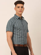 Jainish Men's Cotton Striped Formal Shirts - Grey | Grocsy