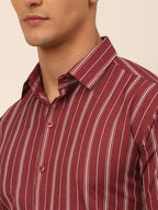 Jainish Men's Cotton Striped Formal Shirts - Maroon | Grocsy