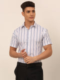Jainish Men's Cotton Striped Formal Shirts - White | Grocsy